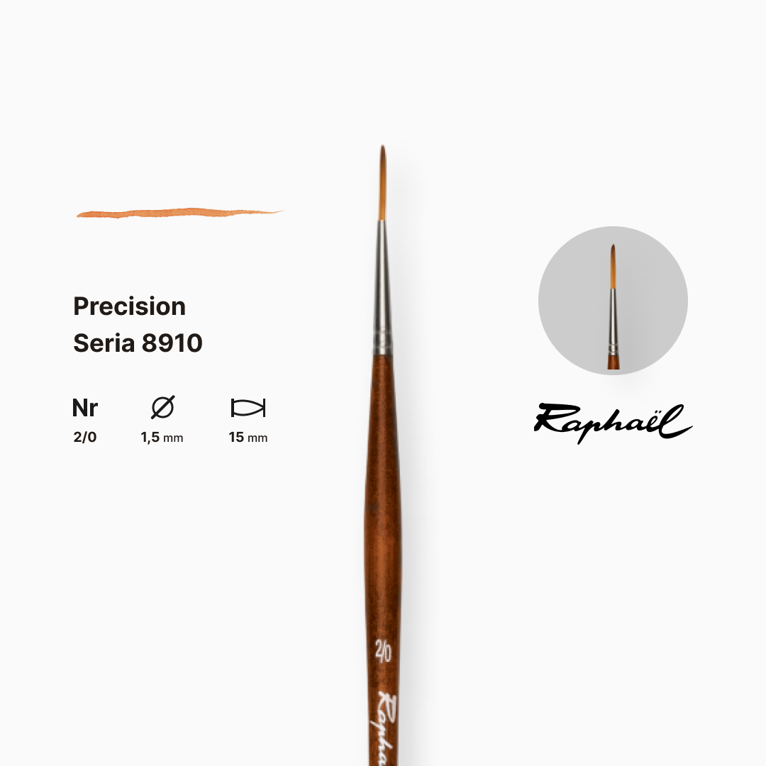 Лайнер синтетичний "Raphael" Precision, №2/0, для акрилу та олії, довга ручка, 8910.2/0 1