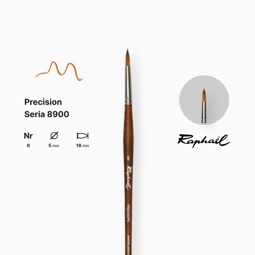 Пензель синтетика кругла "Raphael" Precision, №6, для акрилу та олії, довга ручка, 8900.6 1