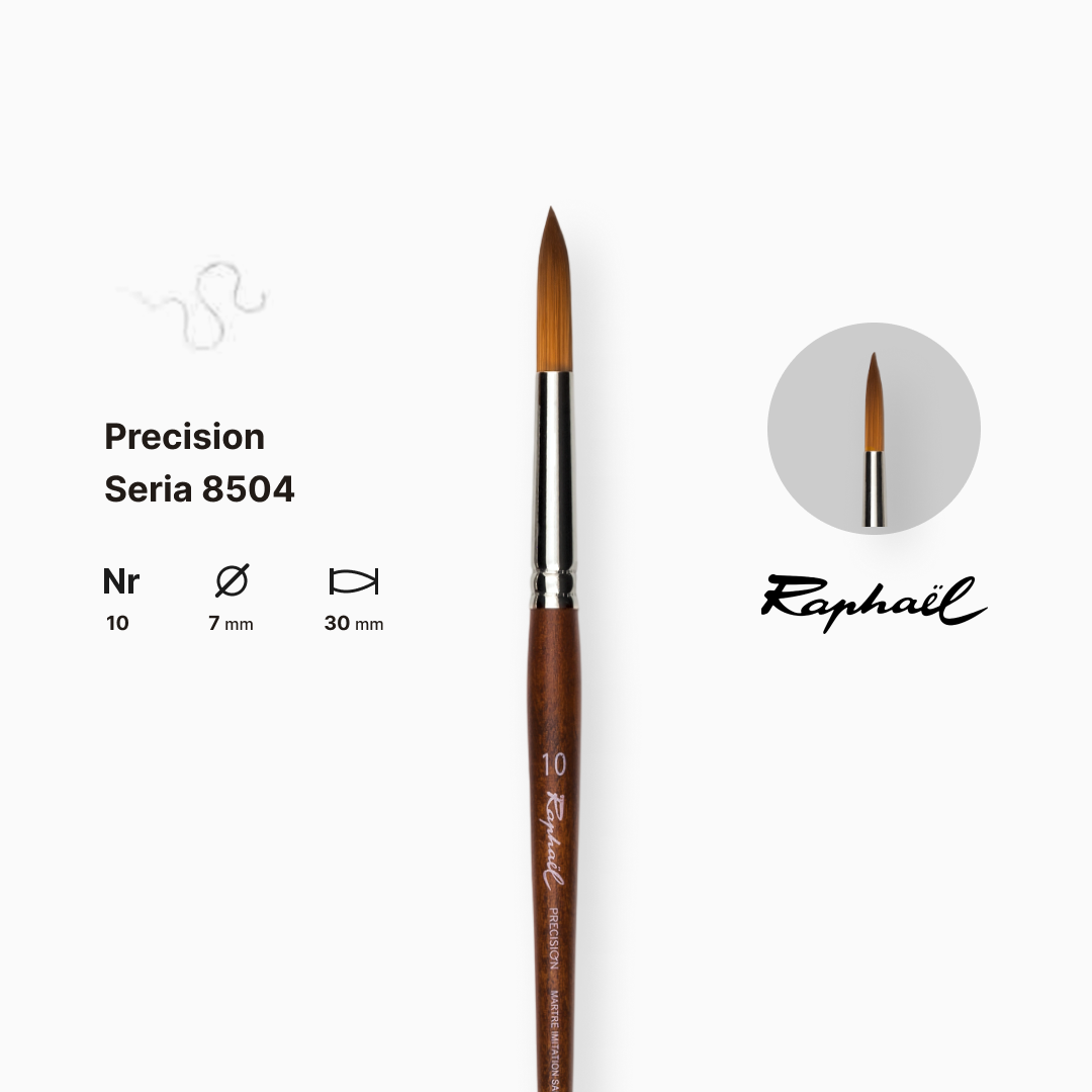Пензель синтетика кругла (імітація соболя) "Raphael" Precision, №10, коротка ручка, 8504.10 1