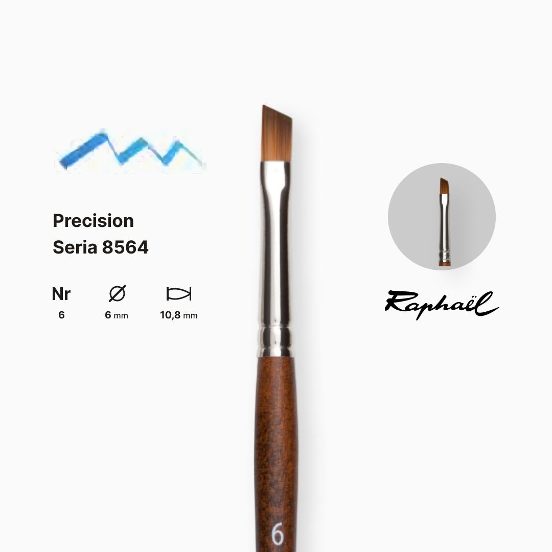 Пензель синтетика кутова (імітація соболя) "Raphael" Precision, №6, коротка ручка, 8564.6 1