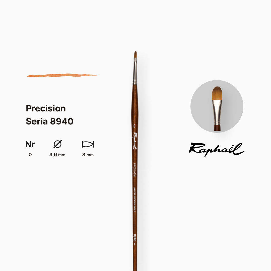 Пензель синтетика овальна "Raphael" Precision, №0, для акрилу та олії, довга ручка, 8940 1