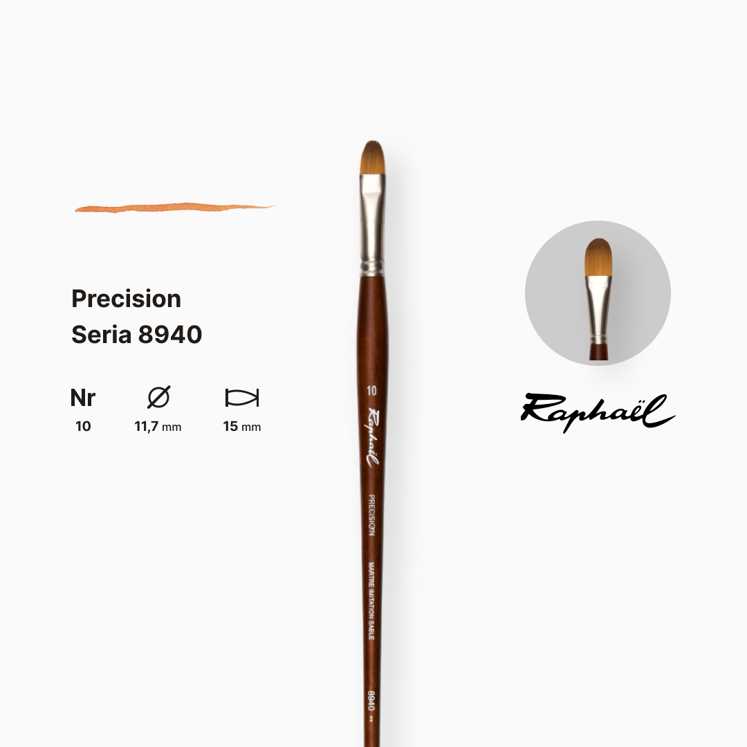 Пензель синтетика овальна "Raphael" Precision, №10, для акрилу та олії, довга ручка, 8940.10 1