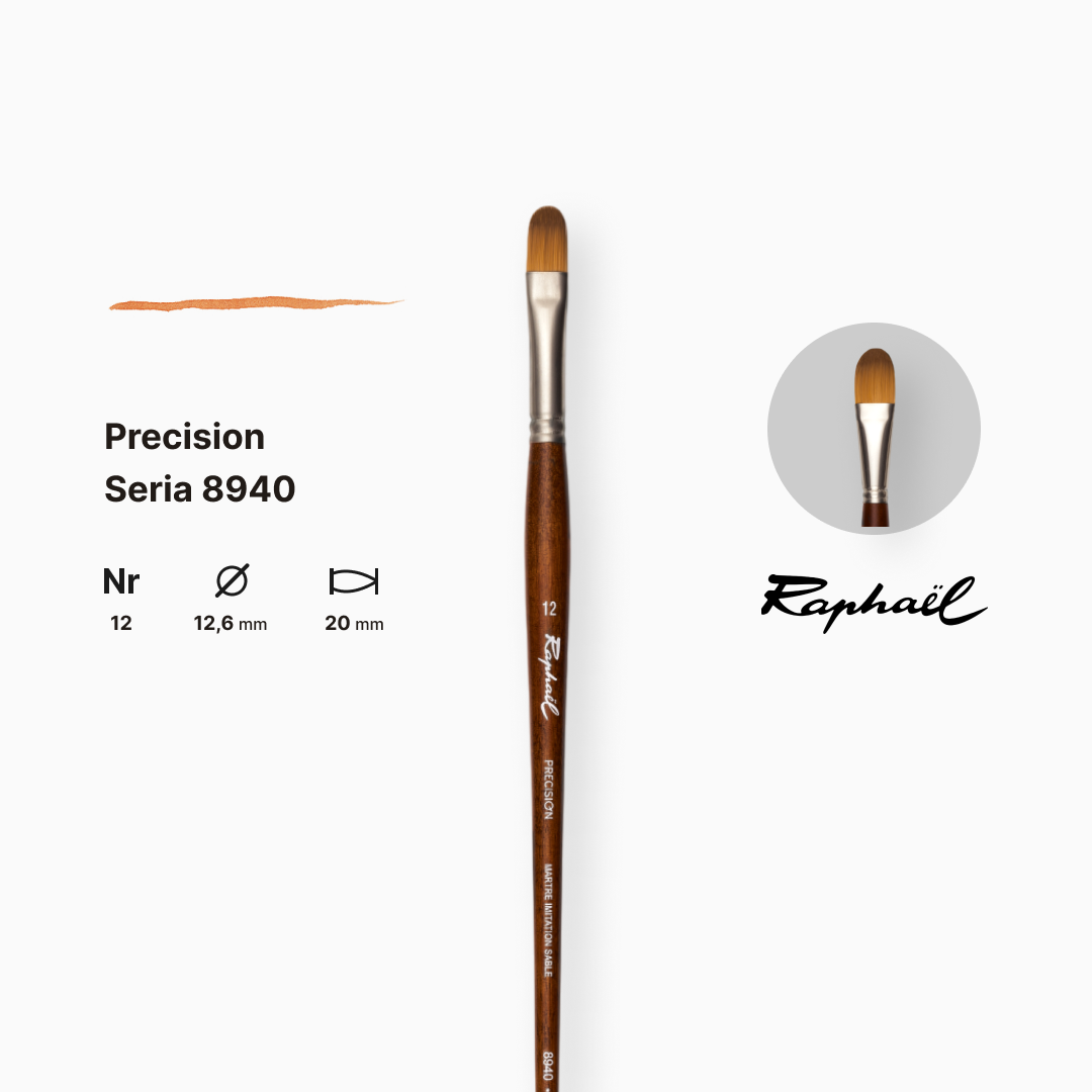 Пензель синтетика овальна "Raphael" Precision, №12, для акрилу та олії, довга ручка, 8940.12 1