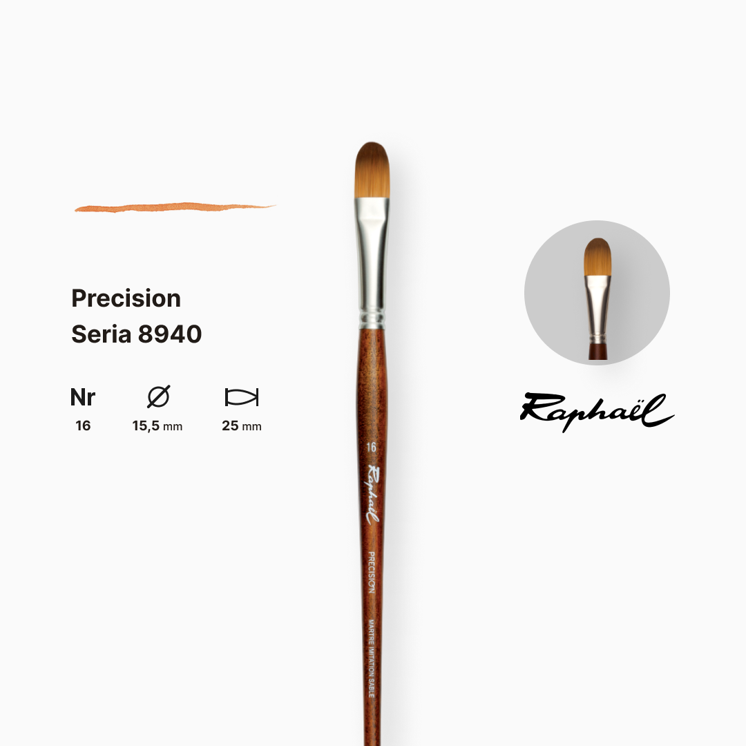 Пензель синтетика овальна "Raphael" Precision, №16, для акрилу та олії, довга ручка, 8940.16 1