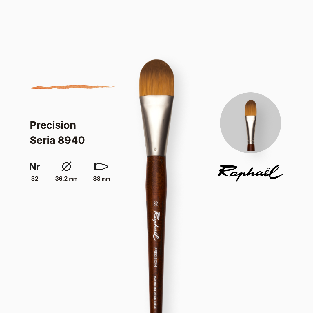 Пензель синтетика овальна "Raphael" Precision, №32, для акрилу та олії, довга ручка, 8940.32 1