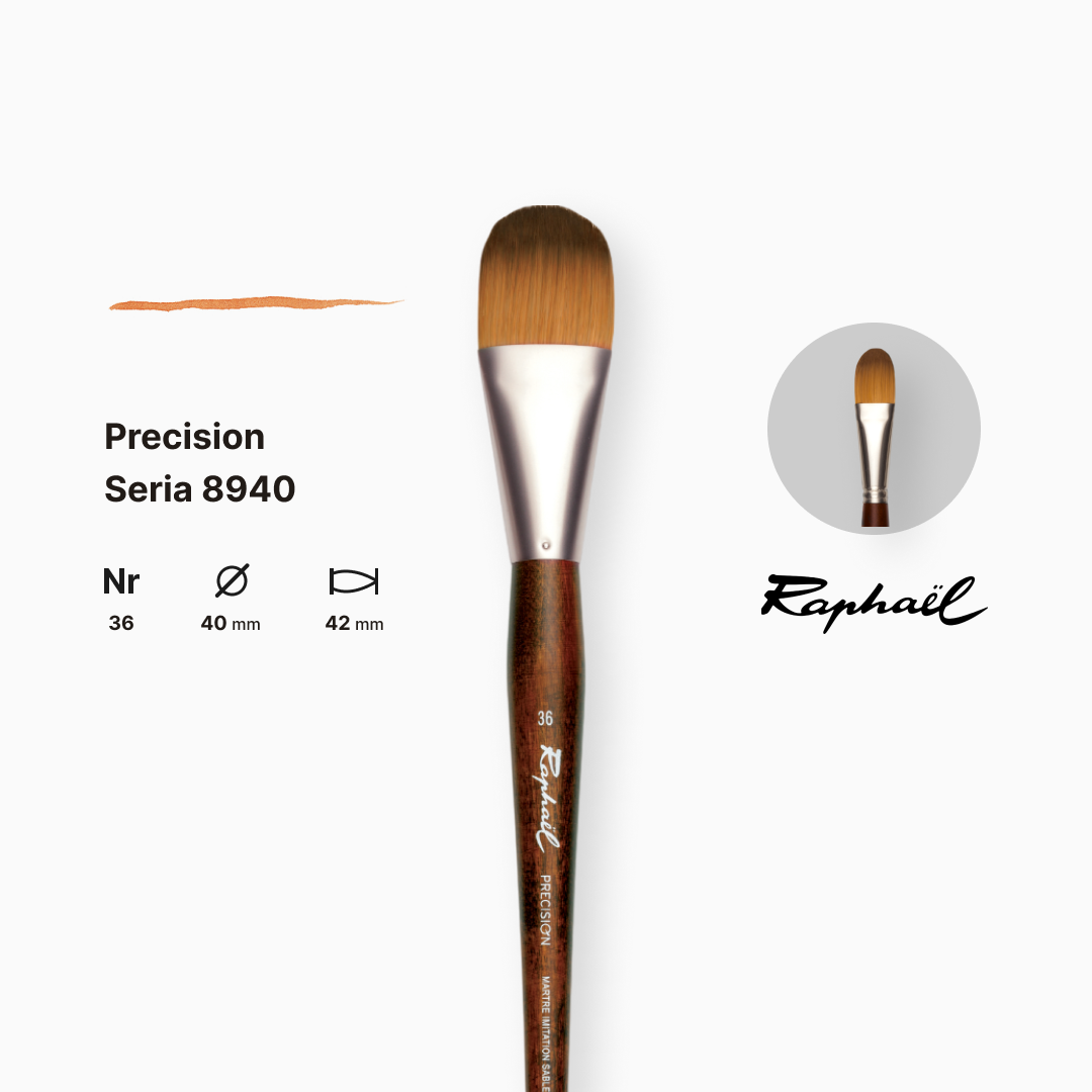 Пензель синтетика овальна "Raphael" Precision, №36, для акрилу та олії, довга ручка, 8940.36 1