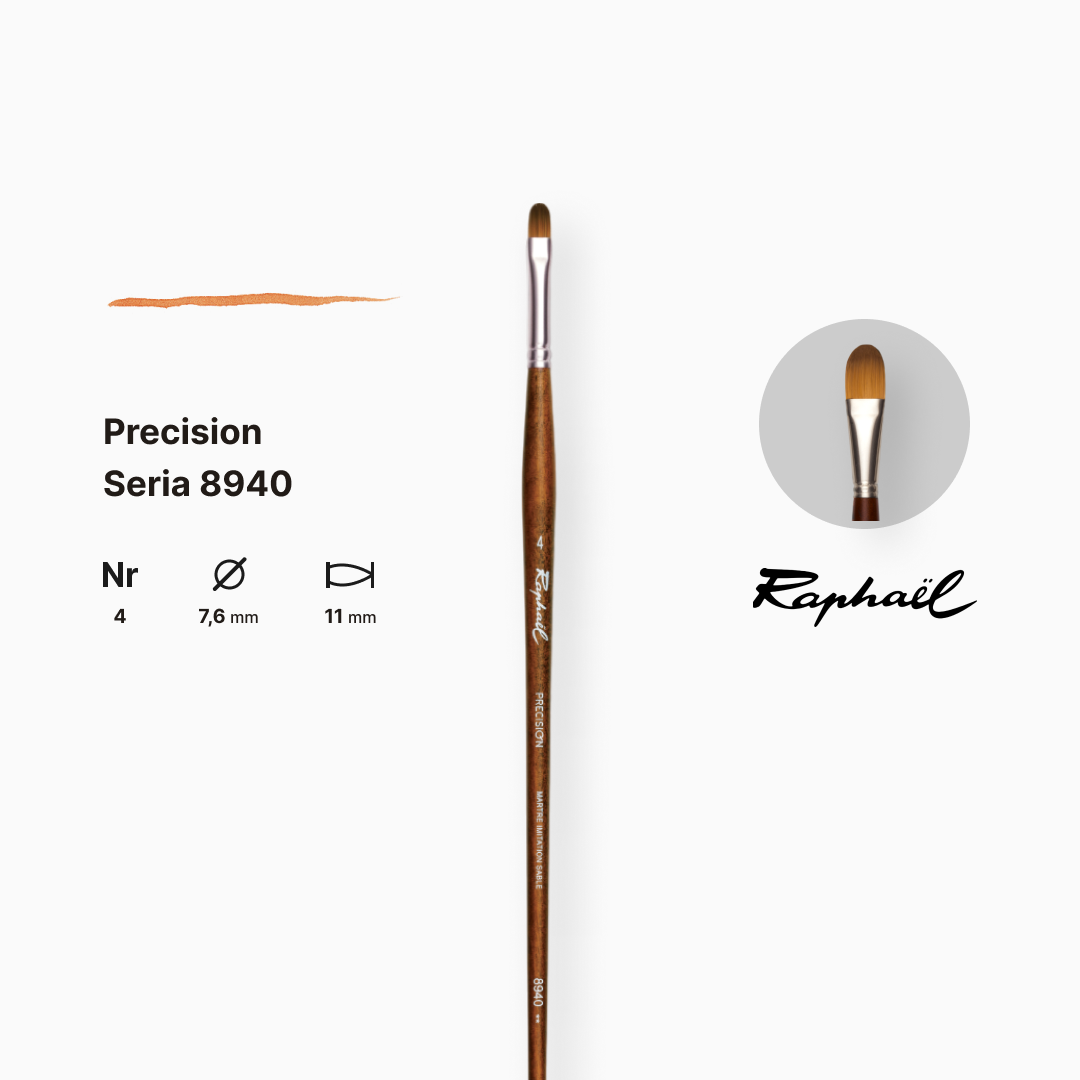 Пензель синтетика овальна "Raphael" Precision, №4, для акрилу та олії, довга ручка, 8940.4 1