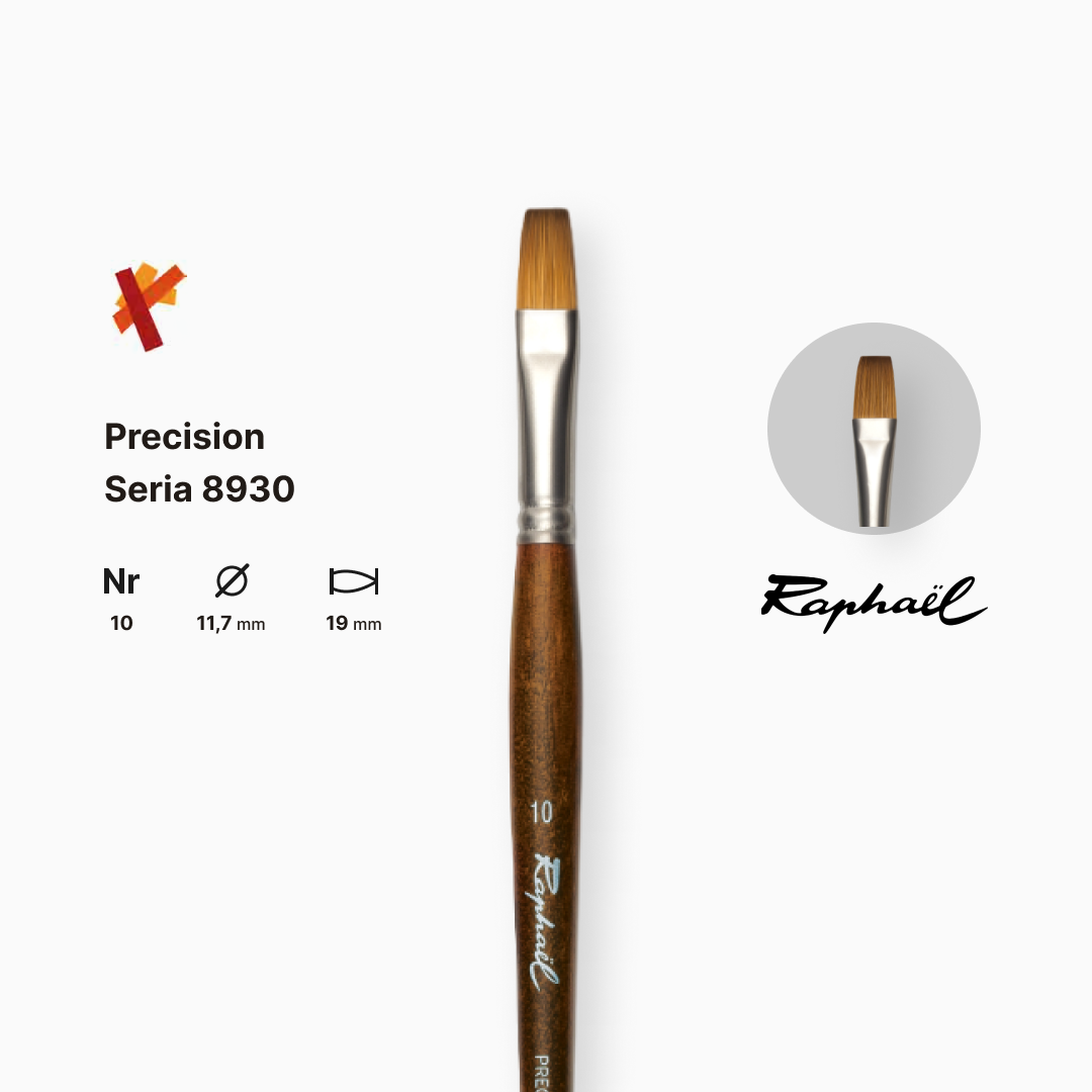 Пензель синтетика плоска "Raphael" Precision, №10, для акрилу та олії, довга ручка, 8930.10 1
