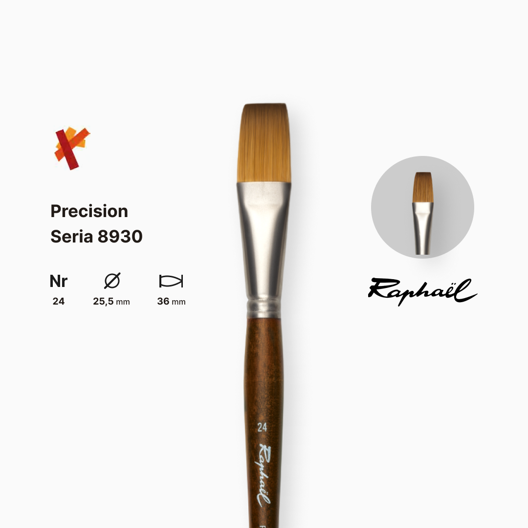 Пензель синтетика плоска "Raphael" Precision, №24, для акрилу та олії, довга ручка, 8930.24 1