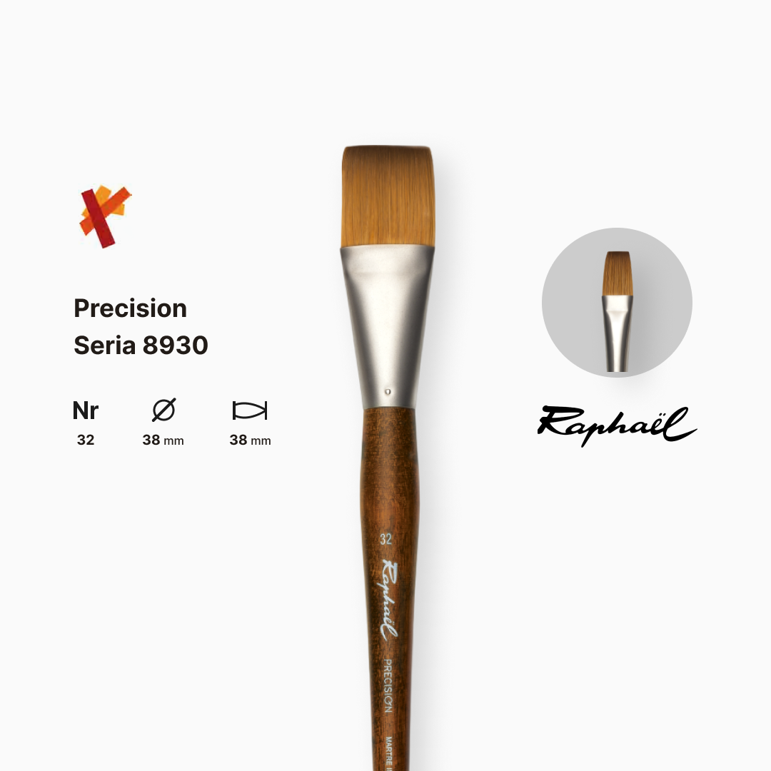 Пензель синтетика плоска "Raphael" Precision, №32, для акрилу та олії, довга ручка, 8930.32 1