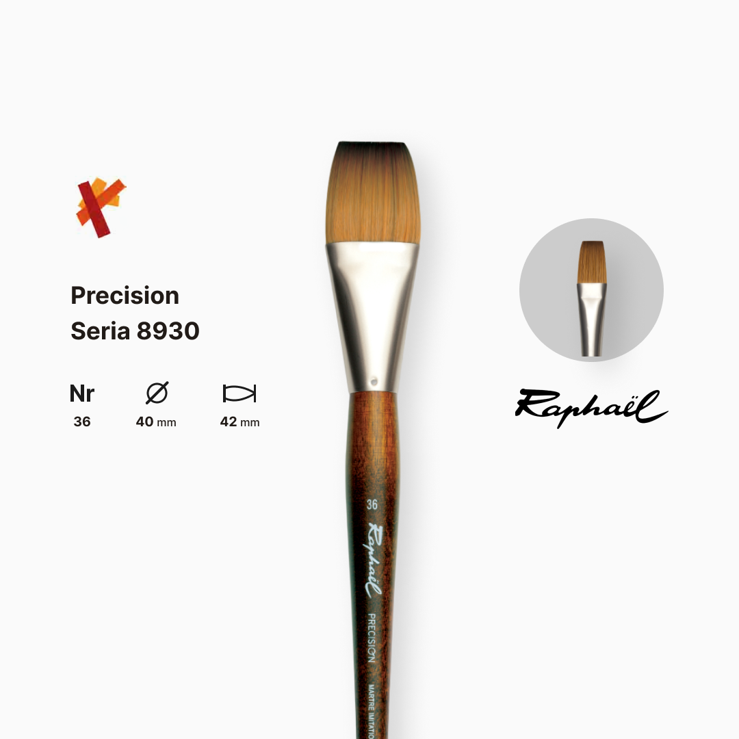 Пензель синтетика плоска "Raphael" Precision, №36, для акрилу та олії, довга ручка, 8930.36 1