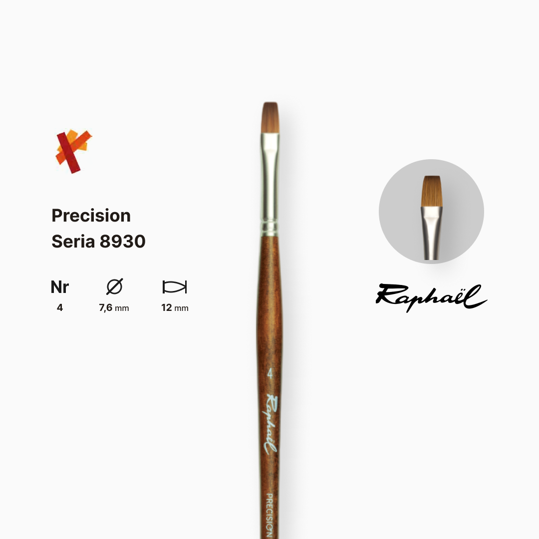 Пензель синтетика плоска "Raphael" Precision, №4, для акрилу та олії, довга ручка, 8930.4 1
