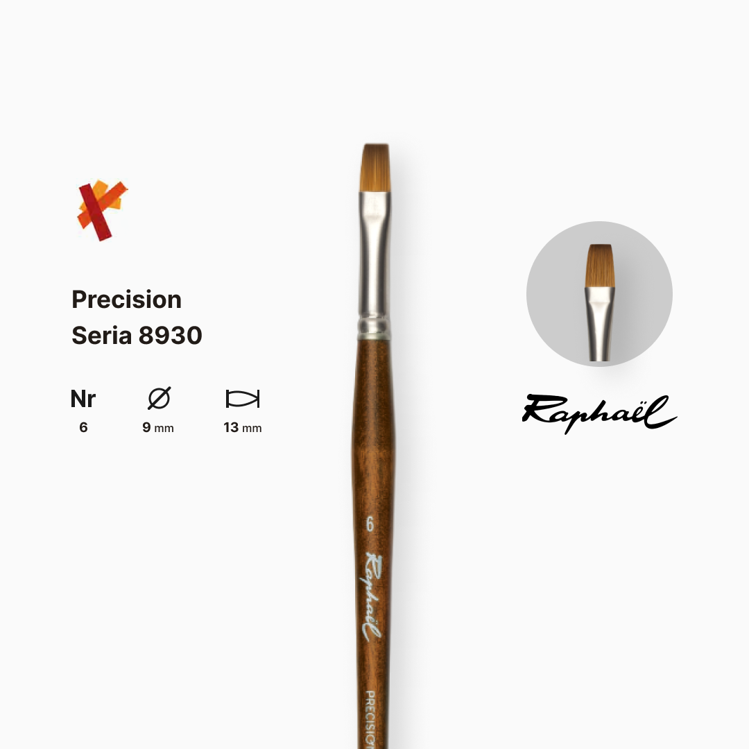 Пензель синтетика плоска "Raphael" Precision, №6, для акрилу та олії, довга ручка, 8930.6 1