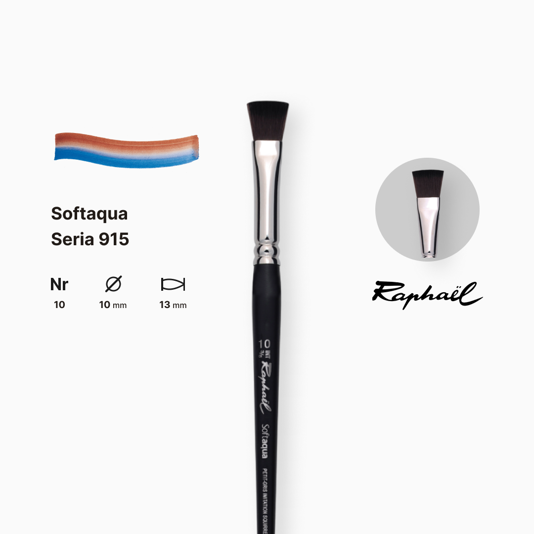 Пензель синтетика плоска "Raphael" Softaqua, №10, професійний, коротка ручка, 915.10 1