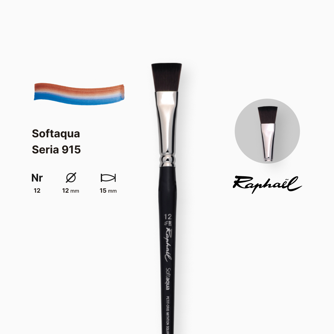 Пензель синтетика плоска "Raphael" Softaqua, №12, професійний, коротка ручка, 915.12 1