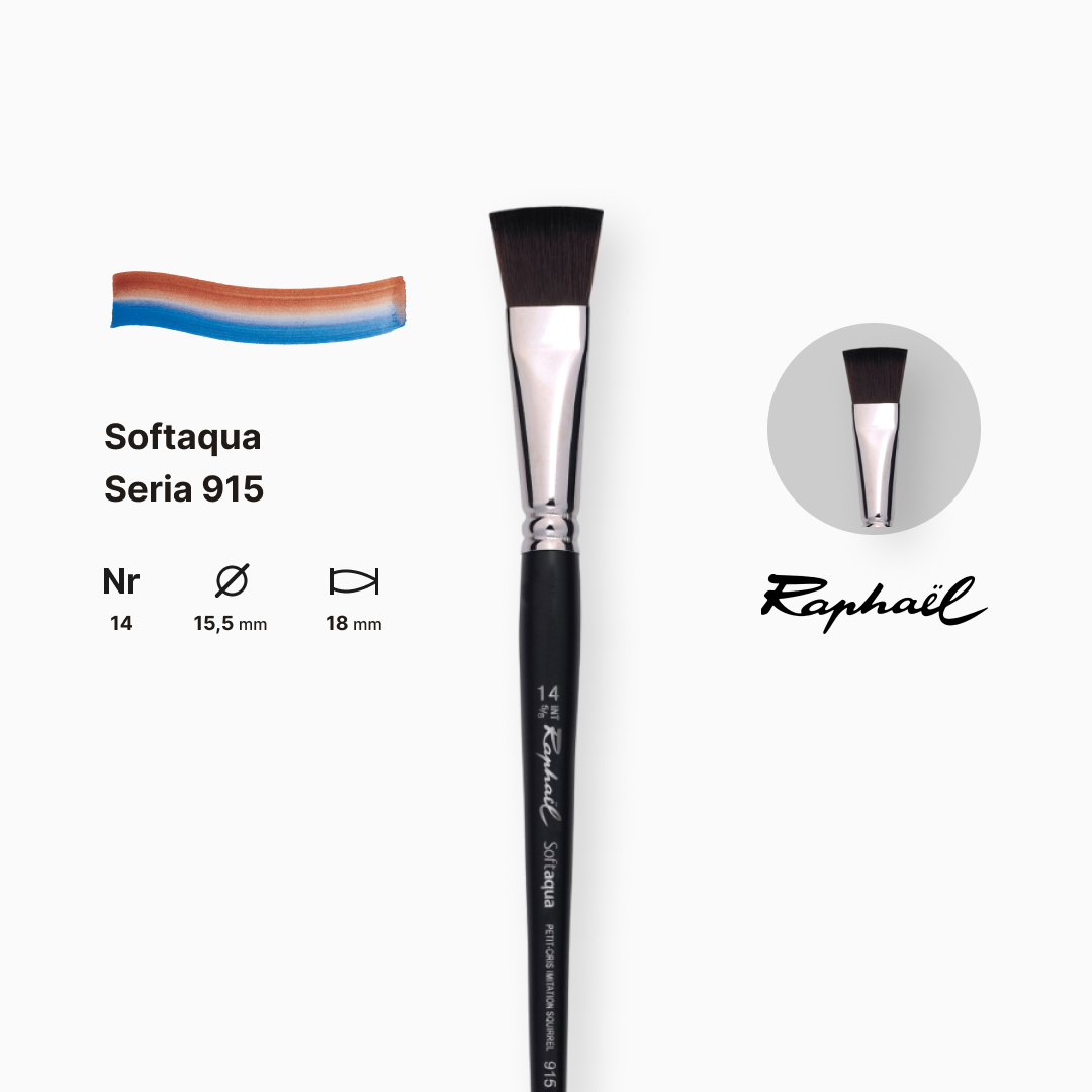 Пензель синтетика плоска "Raphael" Softaqua, №14, професійний, коротка ручка, 915.14 1