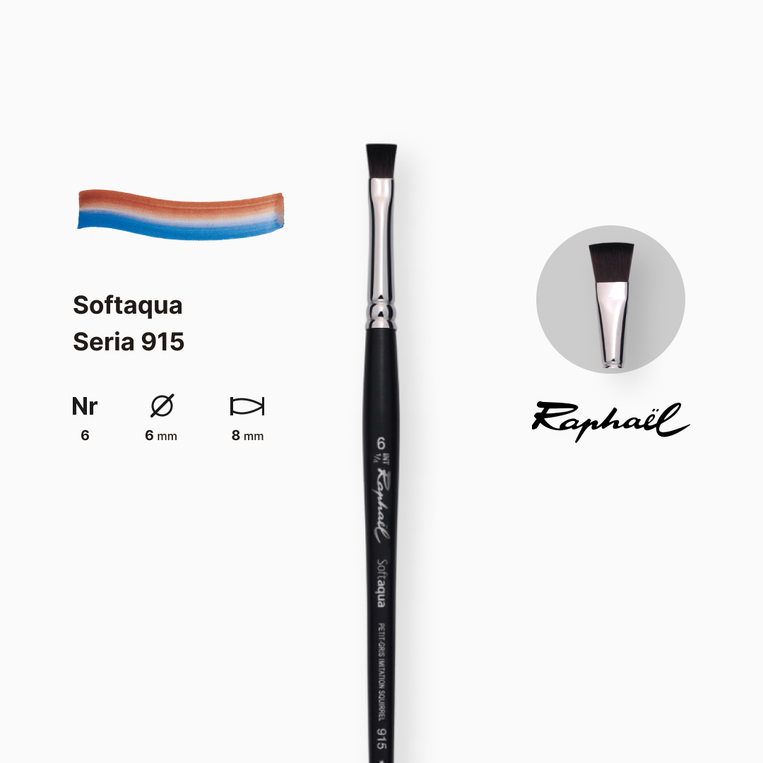 Пензель синтетика плоска "Raphael" Softaqua, №6, професійний, коротка ручка, 915.6 1