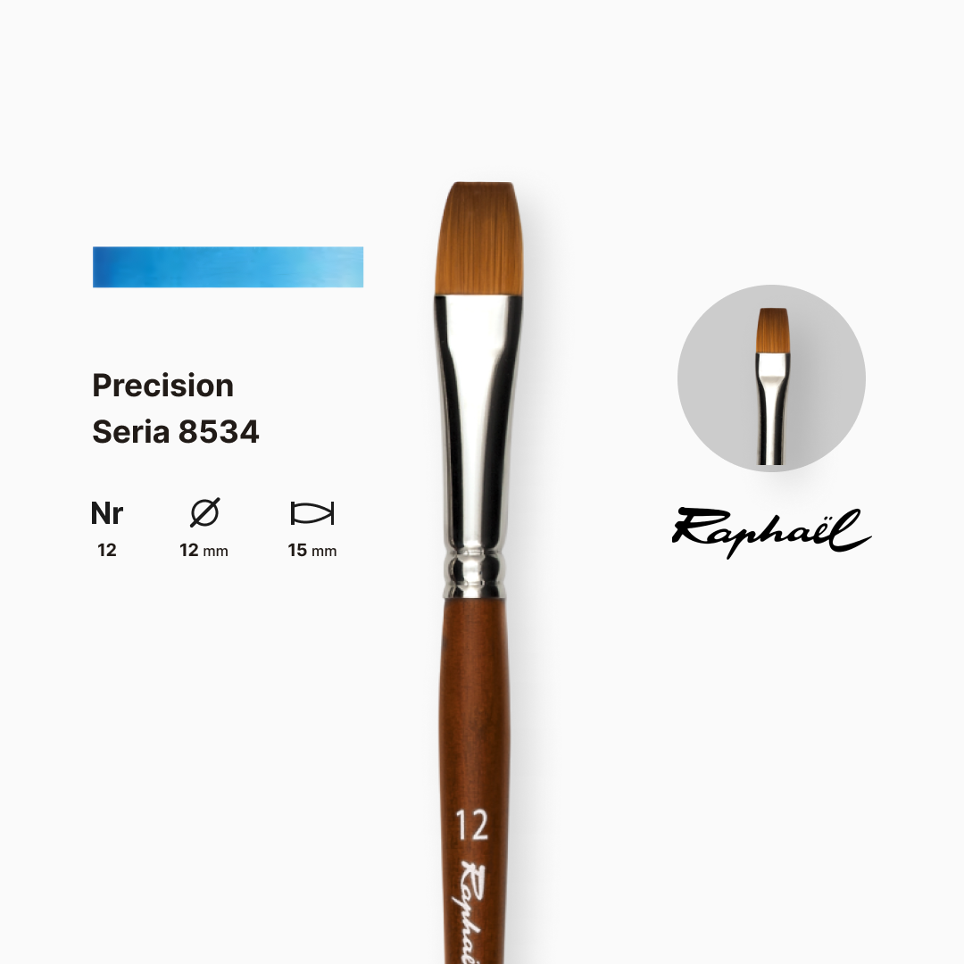 Пензель синтетика плоска (імітація соболя) "Raphael" Precision, №12, коротка ручка, 8534.12 1