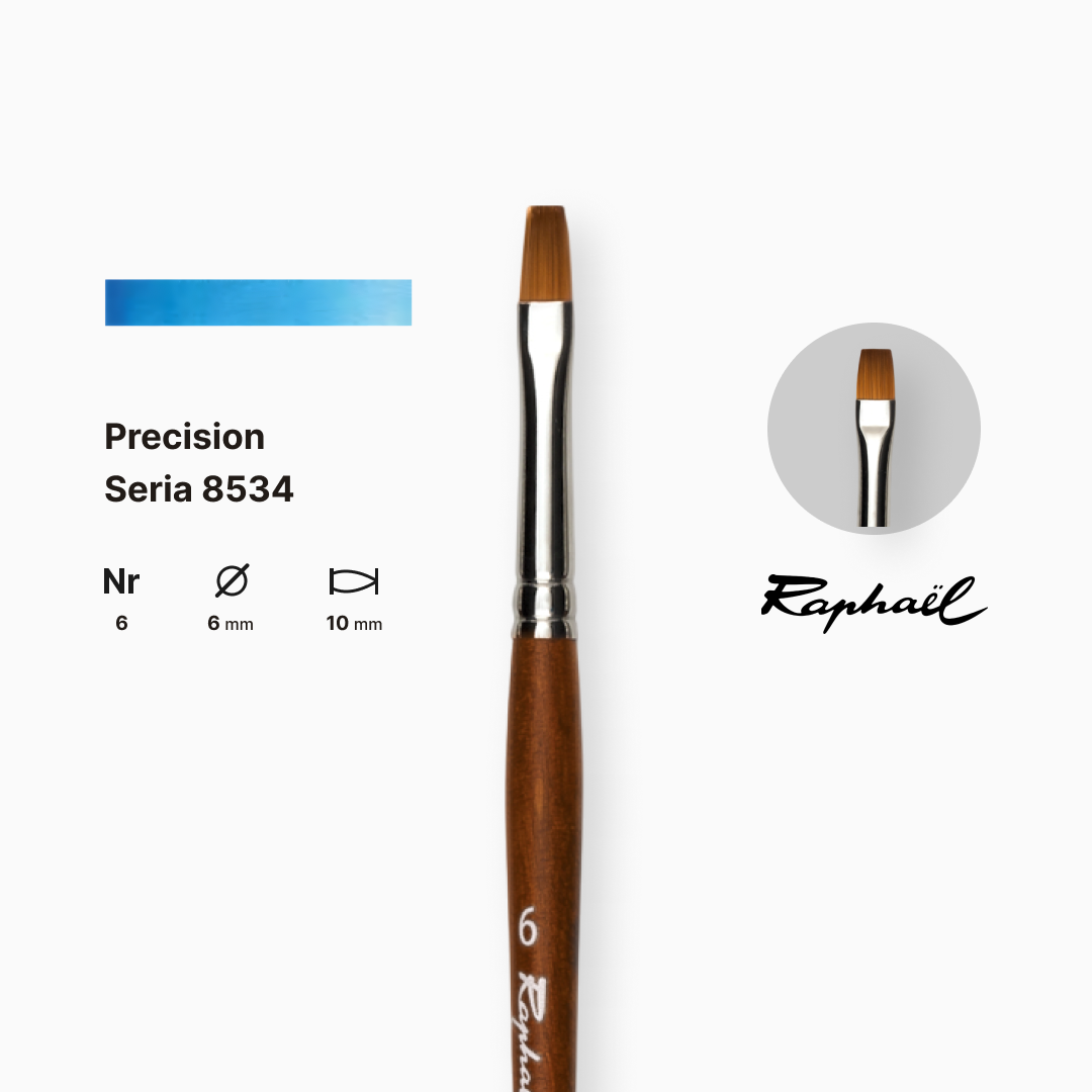 Пензель синтетика плоска (імітація соболя) "Raphael" Precision, №6, коротка ручка, 8534.6 1