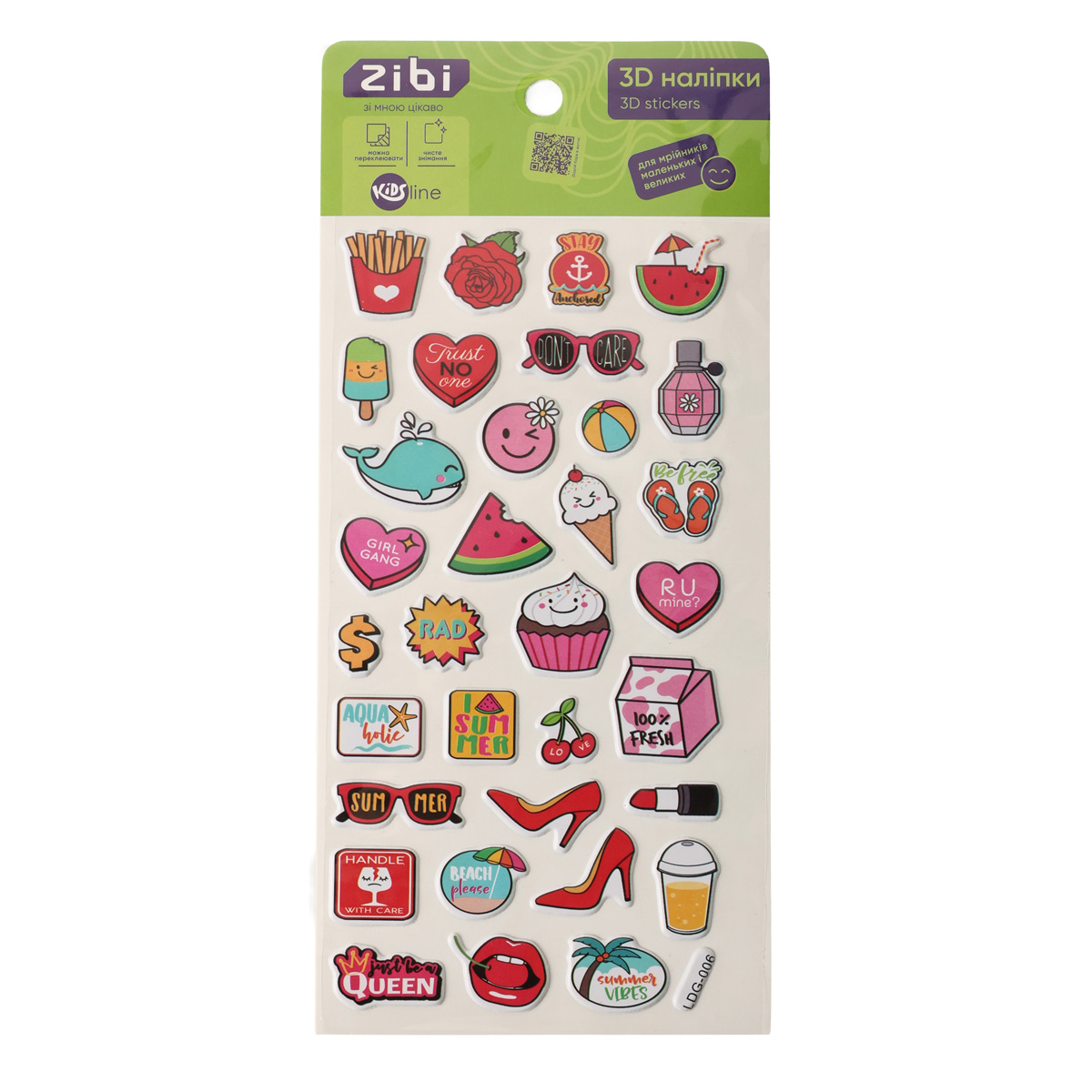 Наклейки 3D Летний микс для девочек 18 см, KIDS Line, ZB.63308