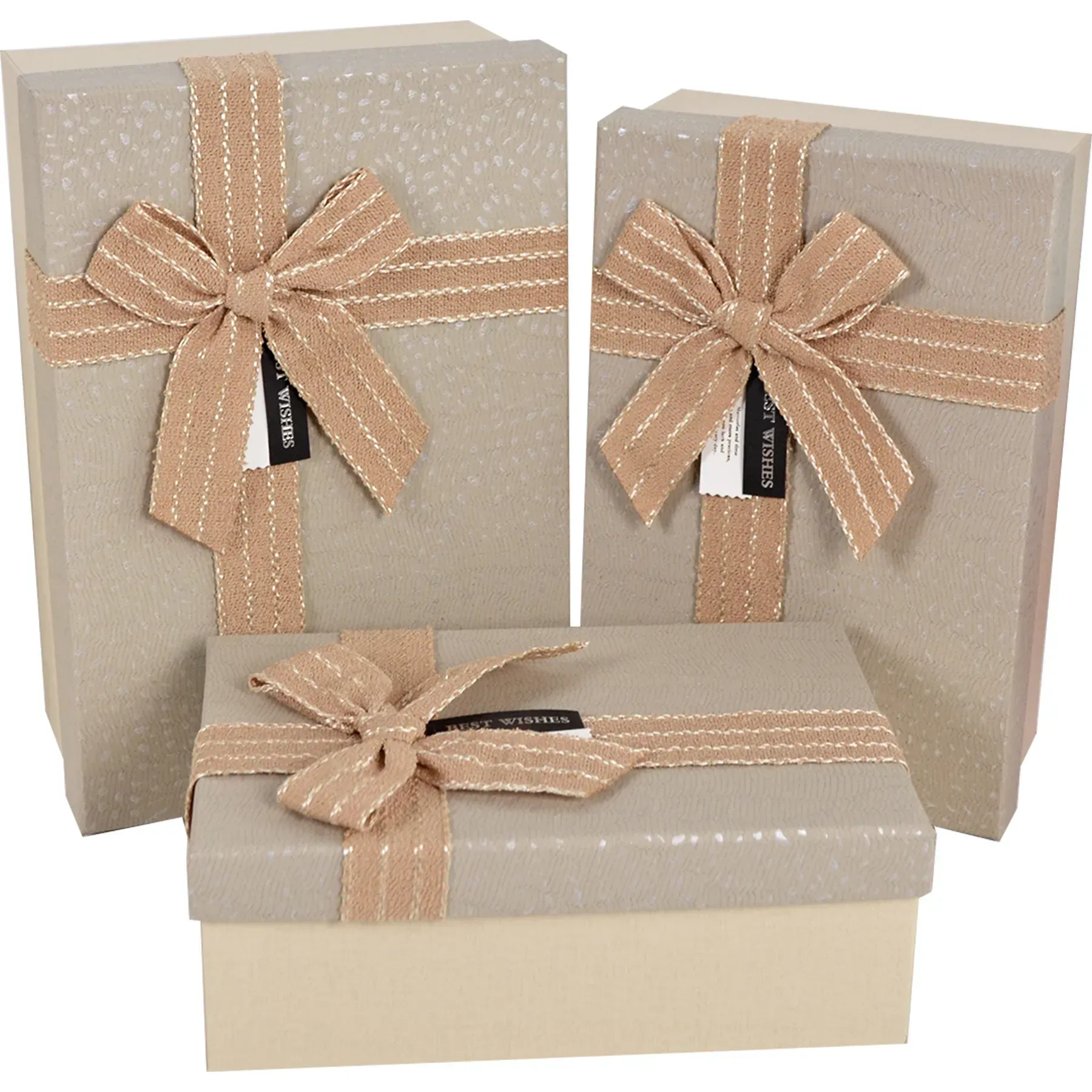 Подарункова коробка прямокутна, бежева з бантом, 21*14*8 см, 1103348002