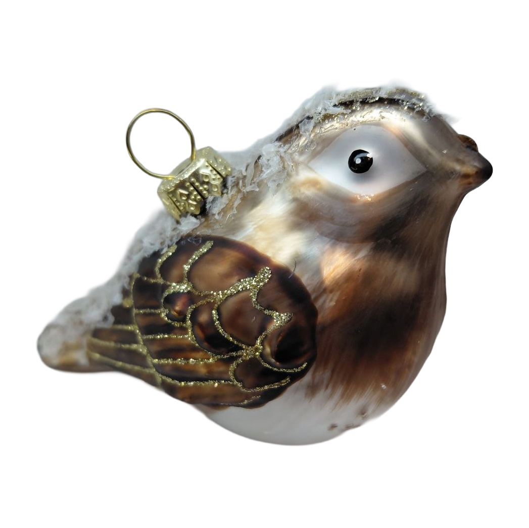 Підвіска новорічна скляна Пташка у вінку з остролиста 13 см (3 види), 44739 ТМ "SHISHI"