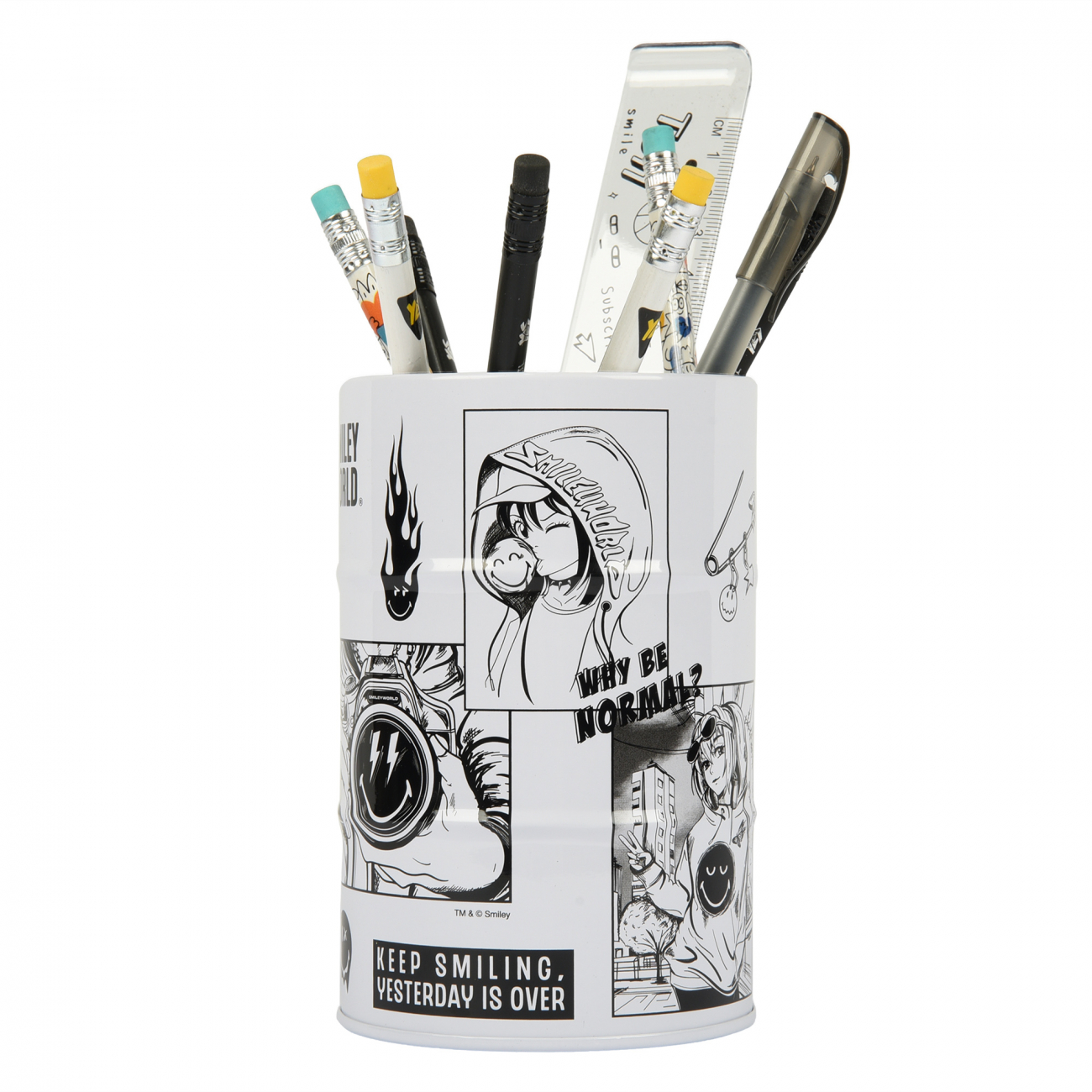 Стакан-подставка бочка Yes "Smiley World" металл, большой, 470547 1