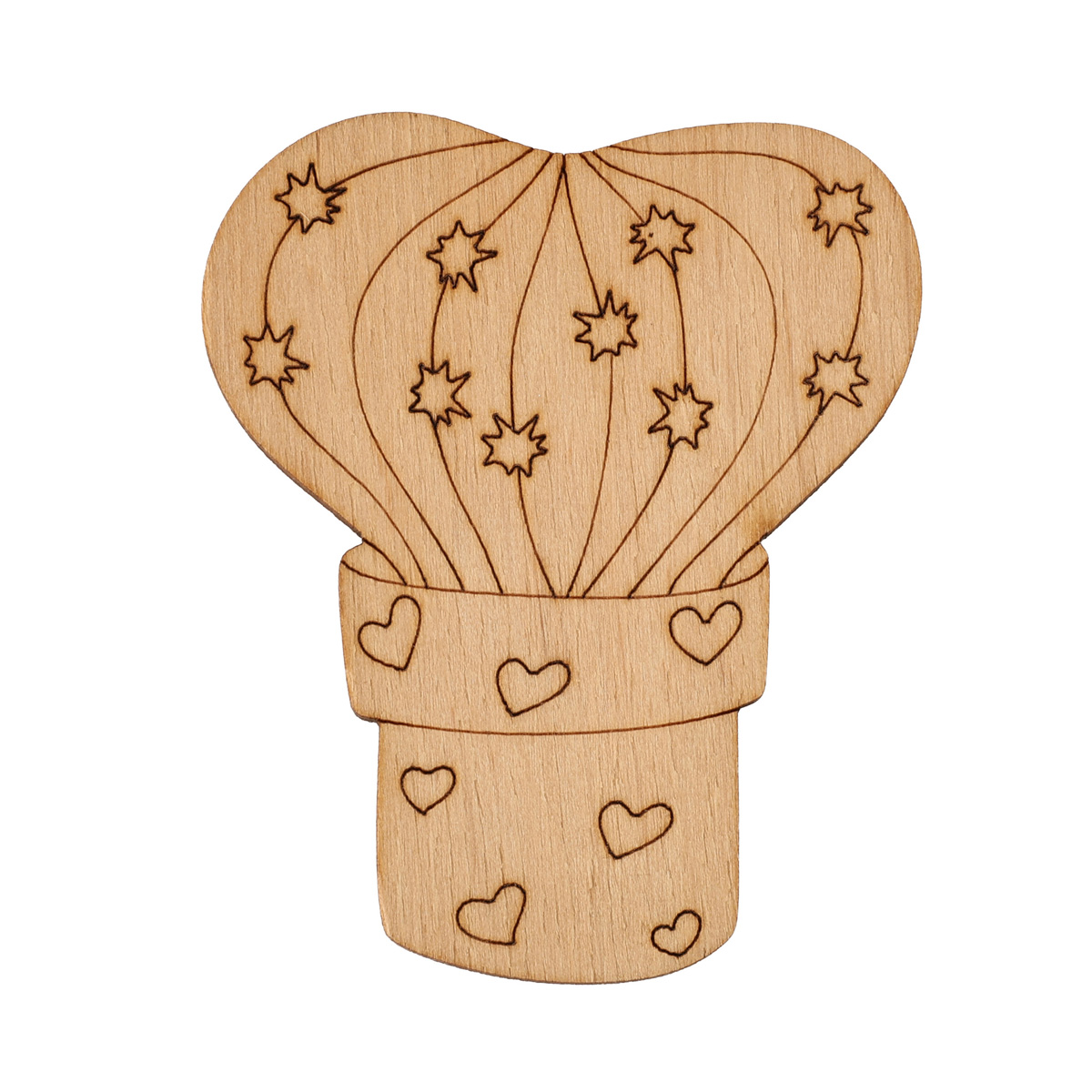 Заготовка из фанеры Раскраска "Кактус-сердце" 7,5*6,2 см, 100026 ArtBober