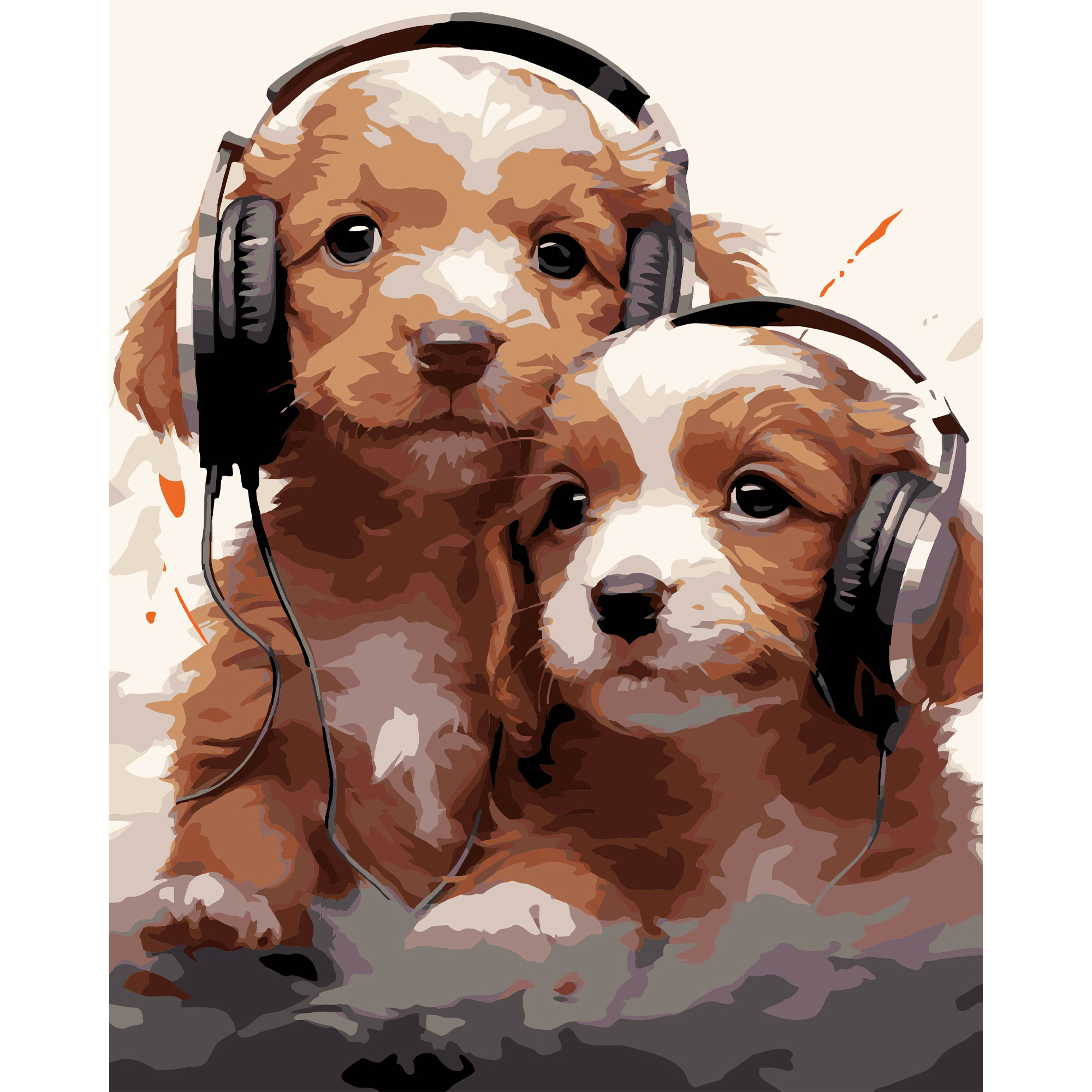 Набор для росписи по номерам 40*50 см "Щенки в наушниках" на черном фоне, AH1218-19 ТМ "Strateg"