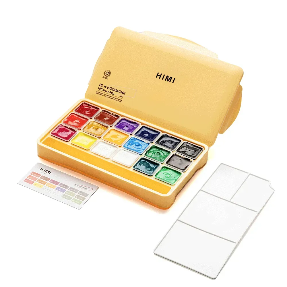 Набор гуашевых красок Jelly Cup 18*30 мл, желтый пластик.пенал, HIMI 3