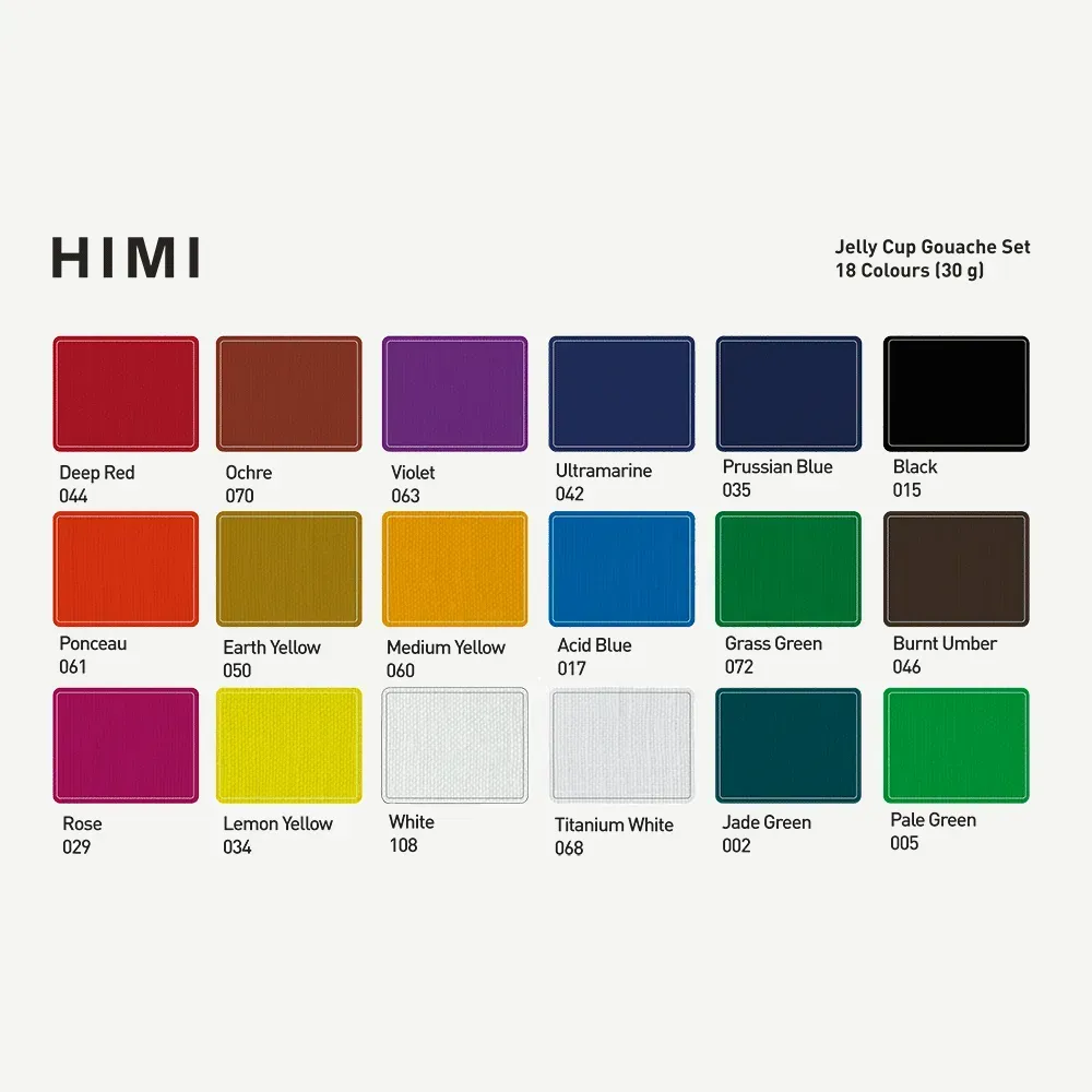 Набор гуашевых красок Jelly Cup 18*30 мл, желтый пластик.пенал, HIMI 8