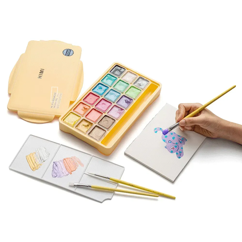 Набор гуашевых красок Jelly Cup 18*30 мл, Металлики, желтый пластик.пенал, HIMI 5