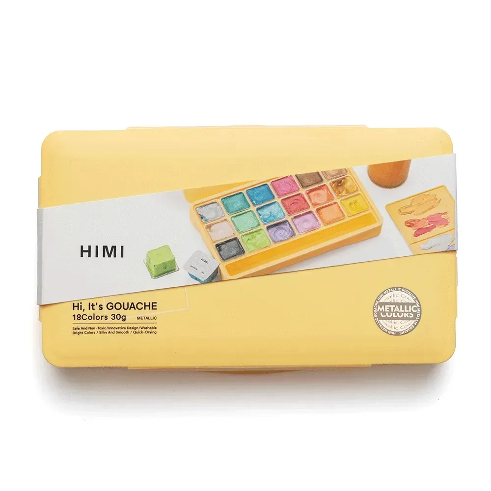 Набор гуашевых красок Jelly Cup 18*30 мл, Металлики, желтый пластик.пенал, HIMI