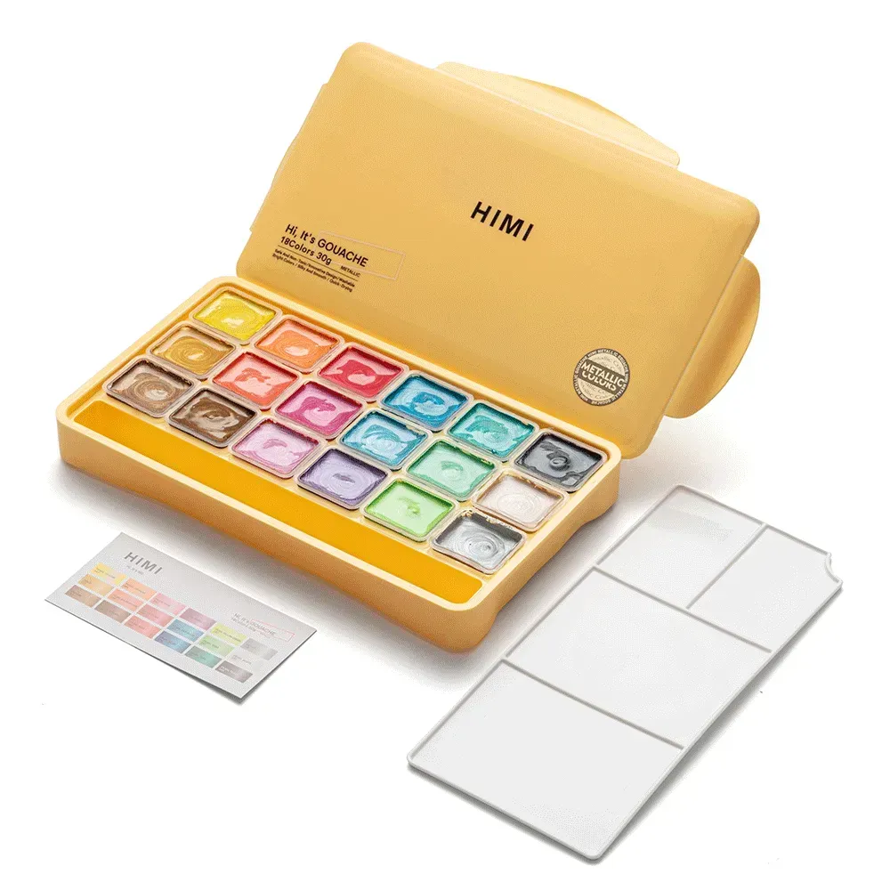 Набор гуашевых красок Jelly Cup 18*30 мл, Металлики, желтый пластик.пенал, HIMI 4