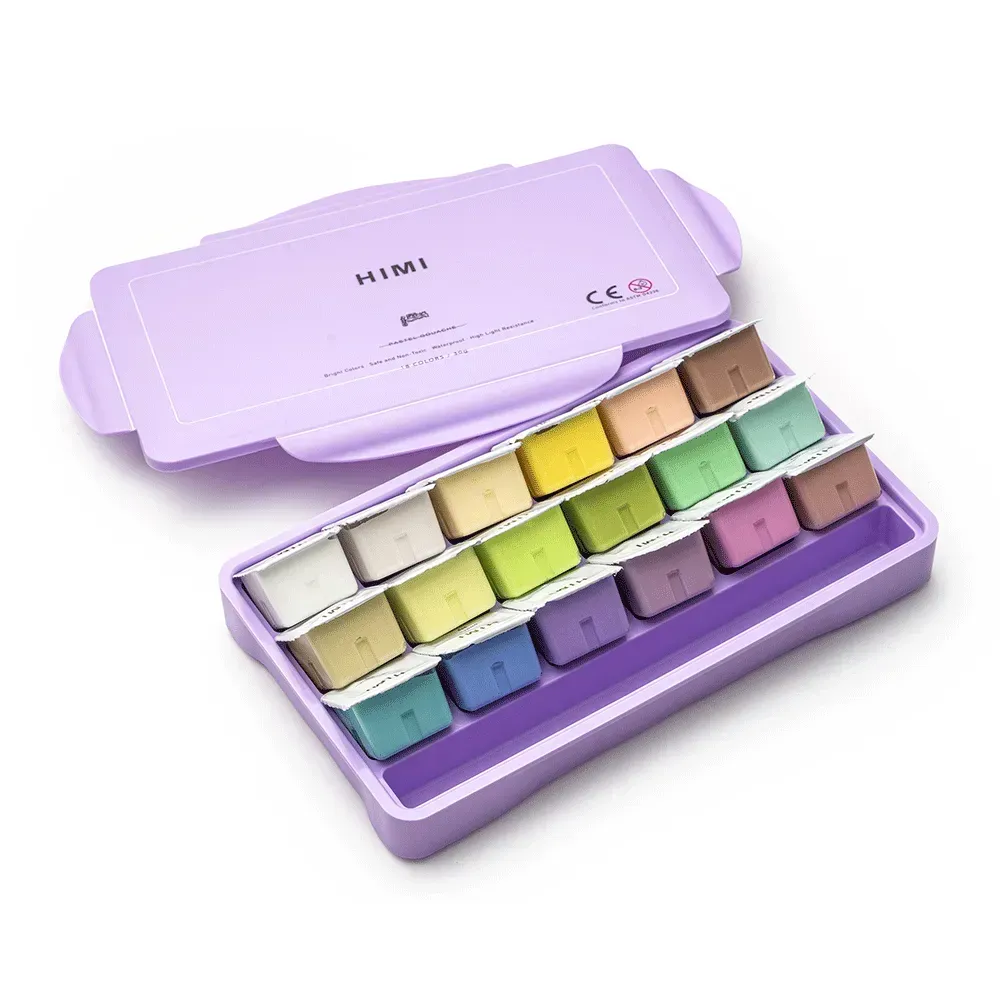 Набор гуашевых красок Jelly Cup 18*30 мл, Пастельные, фиолетовый пластик.пенал, HIMI 3