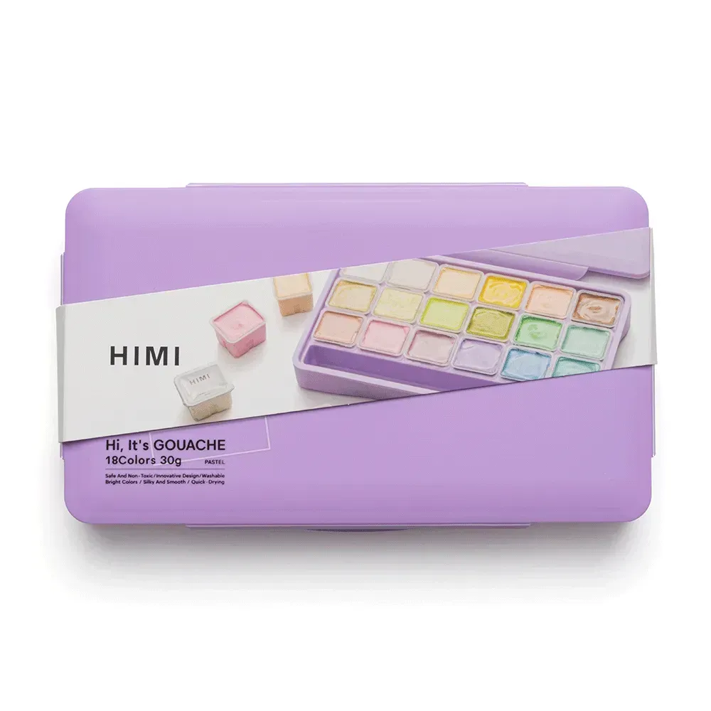 Набор гуашевых красок Jelly Cup 18*30 мл, Пастельные, фиолетовый пластик.пенал, HIMI