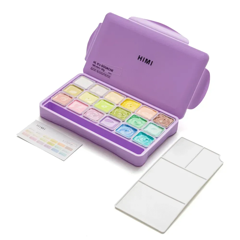 Набор гуашевых красок Jelly Cup 18*30 мл, Пастельные, фиолетовый пластик.пенал, HIMI 4