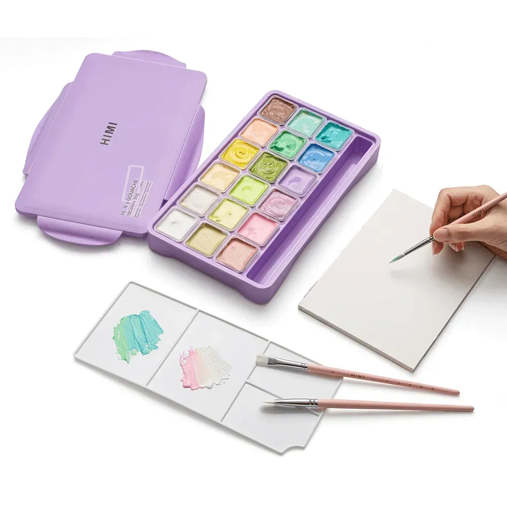 Набор гуашевых красок Jelly Cup 18*30 мл, Пастельные, фиолетовый пластик.пенал, HIMI 5