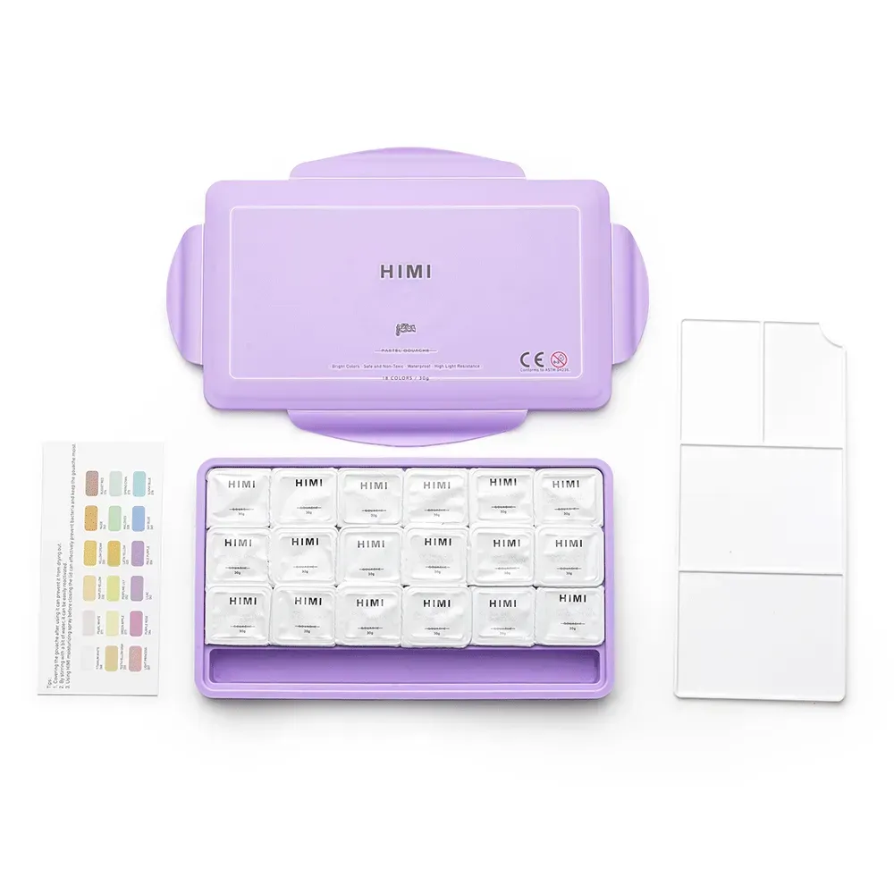 Набор гуашевых красок Jelly Cup 18*30 мл, Пастельные, фиолетовый пластик.пенал, HIMI 2