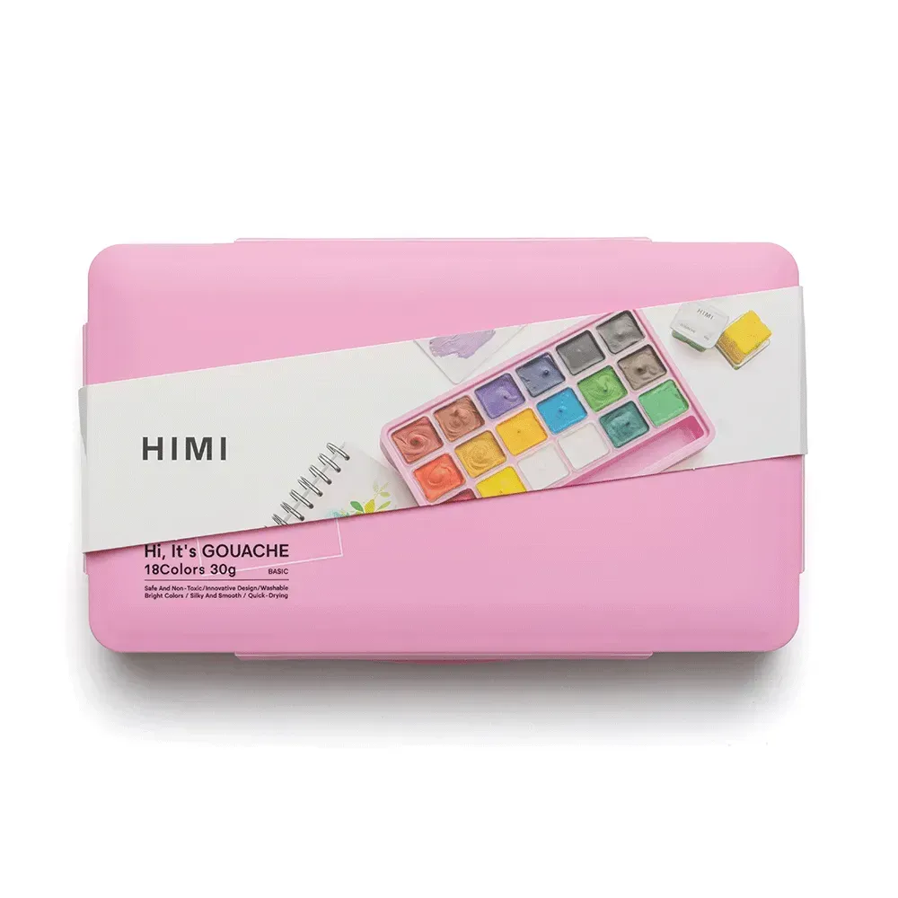 Набор гуашевых красок Jelly Cup 18*30 мл, розовый пластик.пенал, HIMI