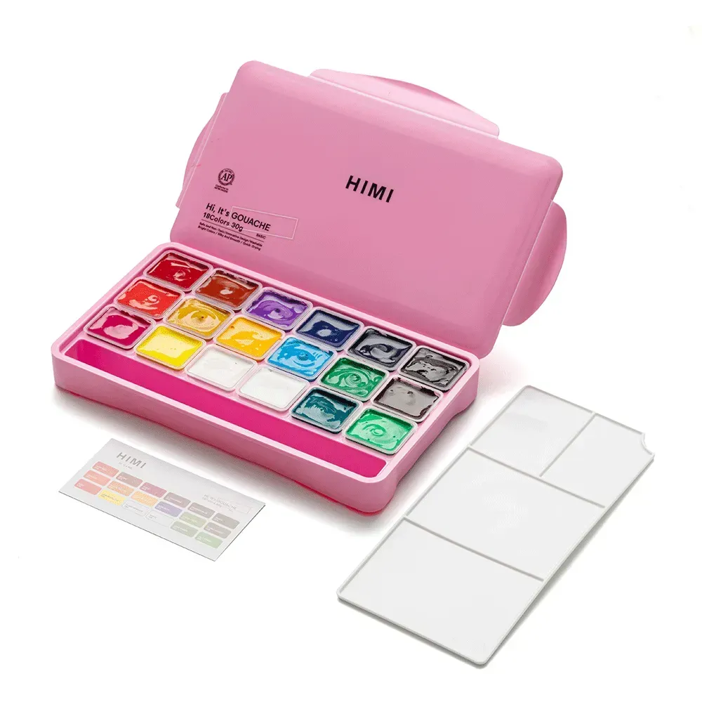 Набор гуашевых красок Jelly Cup 18*30 мл, розовый пластик.пенал, HIMI 4