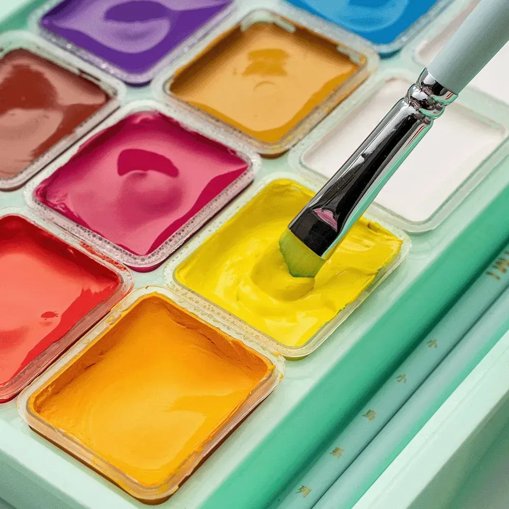 Набор гуашевых красок Jelly Cup 18*30 мл+3 кисти, зеленый пластик.пенал, HIMI 5