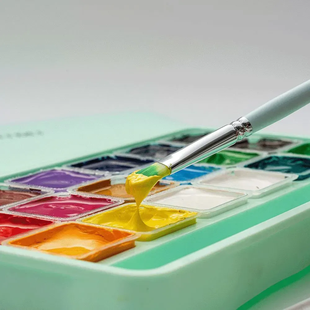 Набор гуашевых красок Jelly Cup 18*30 мл+3 кисти, зеленый пластик.пенал, HIMI 3