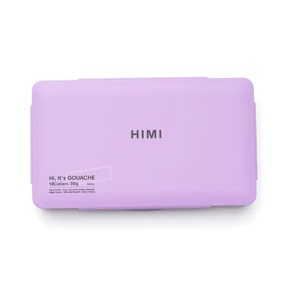 Набор гуашевых красок Jelly Cup 18*30 мл+3 кисти, Пастельные, фиолетовый пластик.пенал, HIMI 1