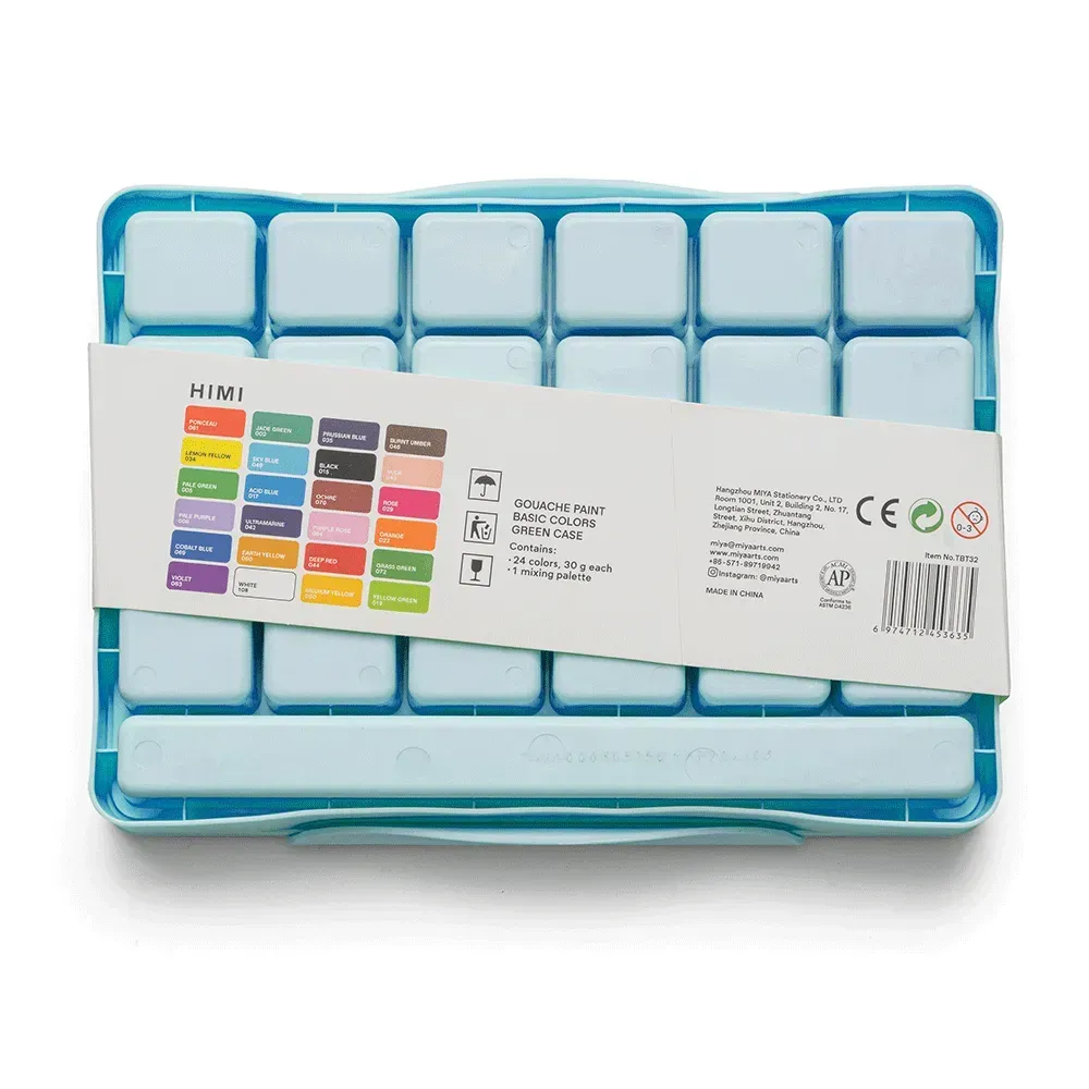 Набор гуашевых красок Jelly Cup 24*30 мл, синий пластик.пенал, HIMI 11