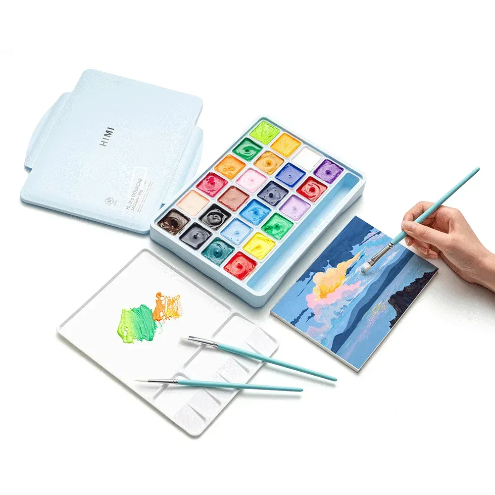 Набор гуашевых красок Jelly Cup 24*30 мл, синий пластик.пенал, HIMI 5