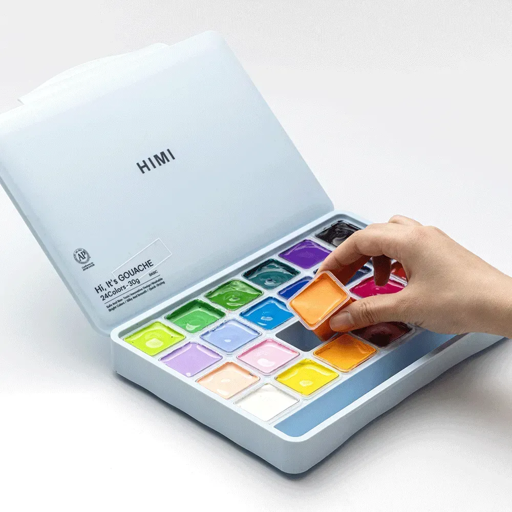 Набор гуашевых красок Jelly Cup 24*30 мл, синий пластик.пенал, HIMI 7