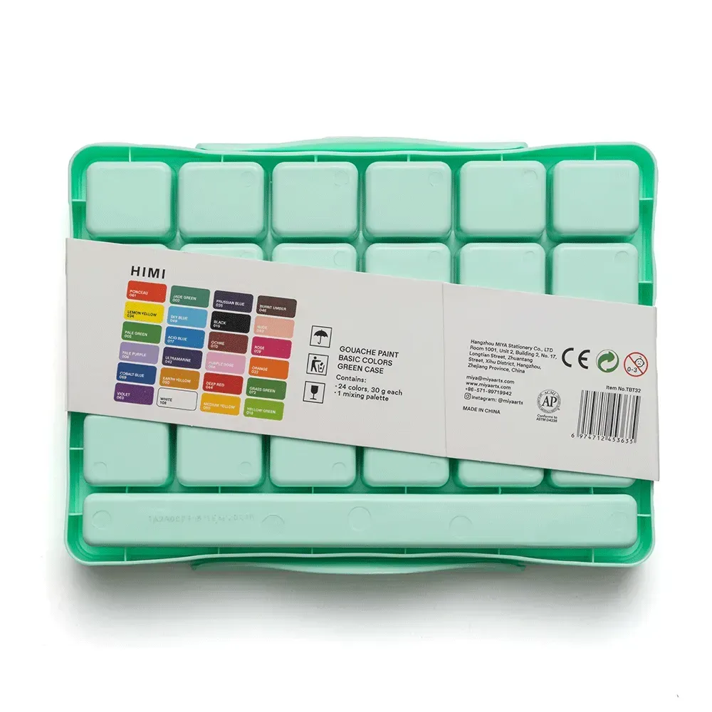 Набор гуашевых красок Jelly Cup 24*30 мл, зеленый пластик.пенал, HIMI 7