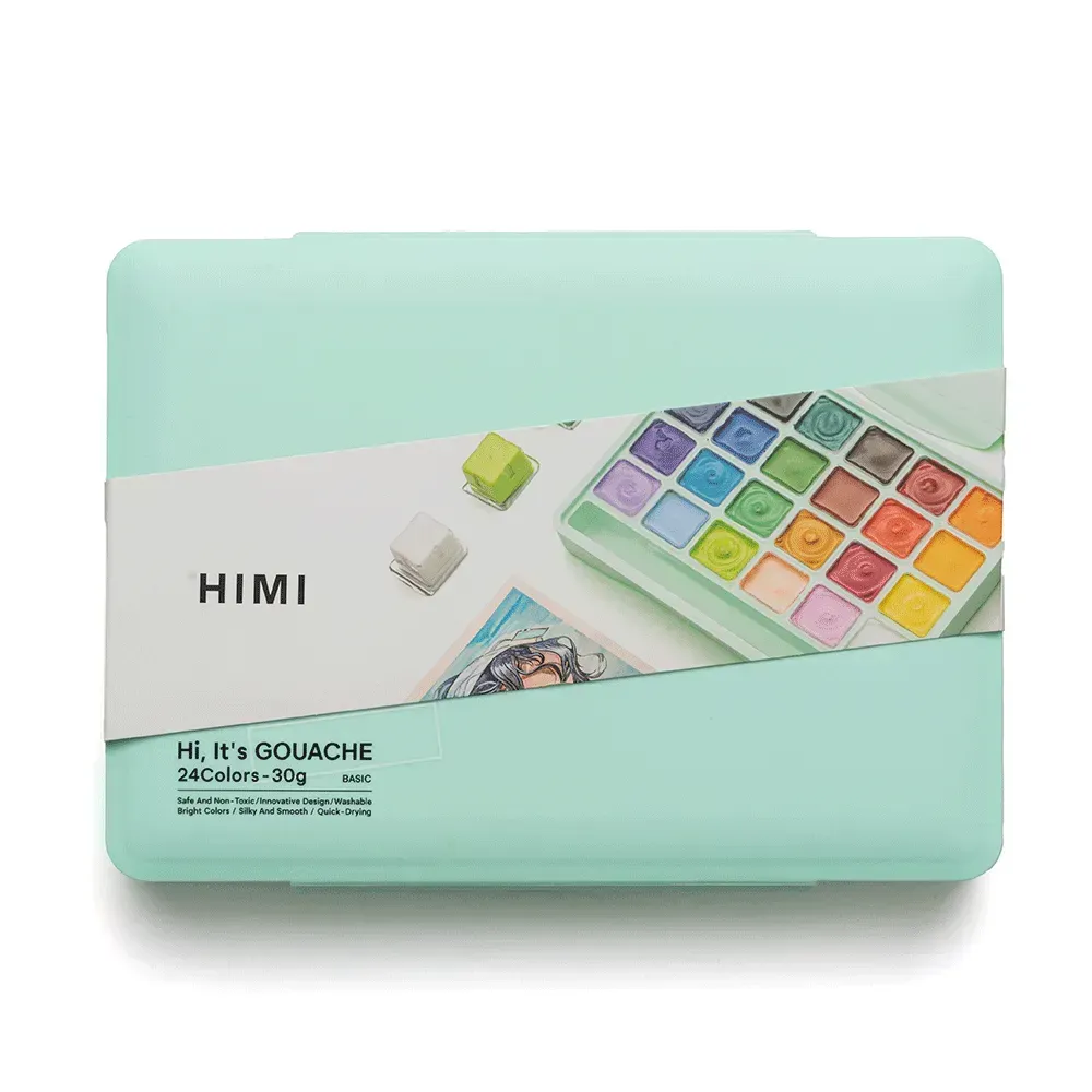 Набор гуашевых красок Jelly Cup 24*30 мл, зеленый пластик.пенал, HIMI