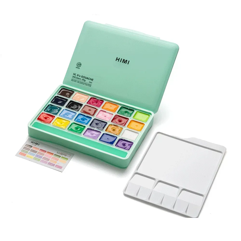 Набор гуашевых красок Jelly Cup 24*30 мл, зеленый пластик.пенал, HIMI 4